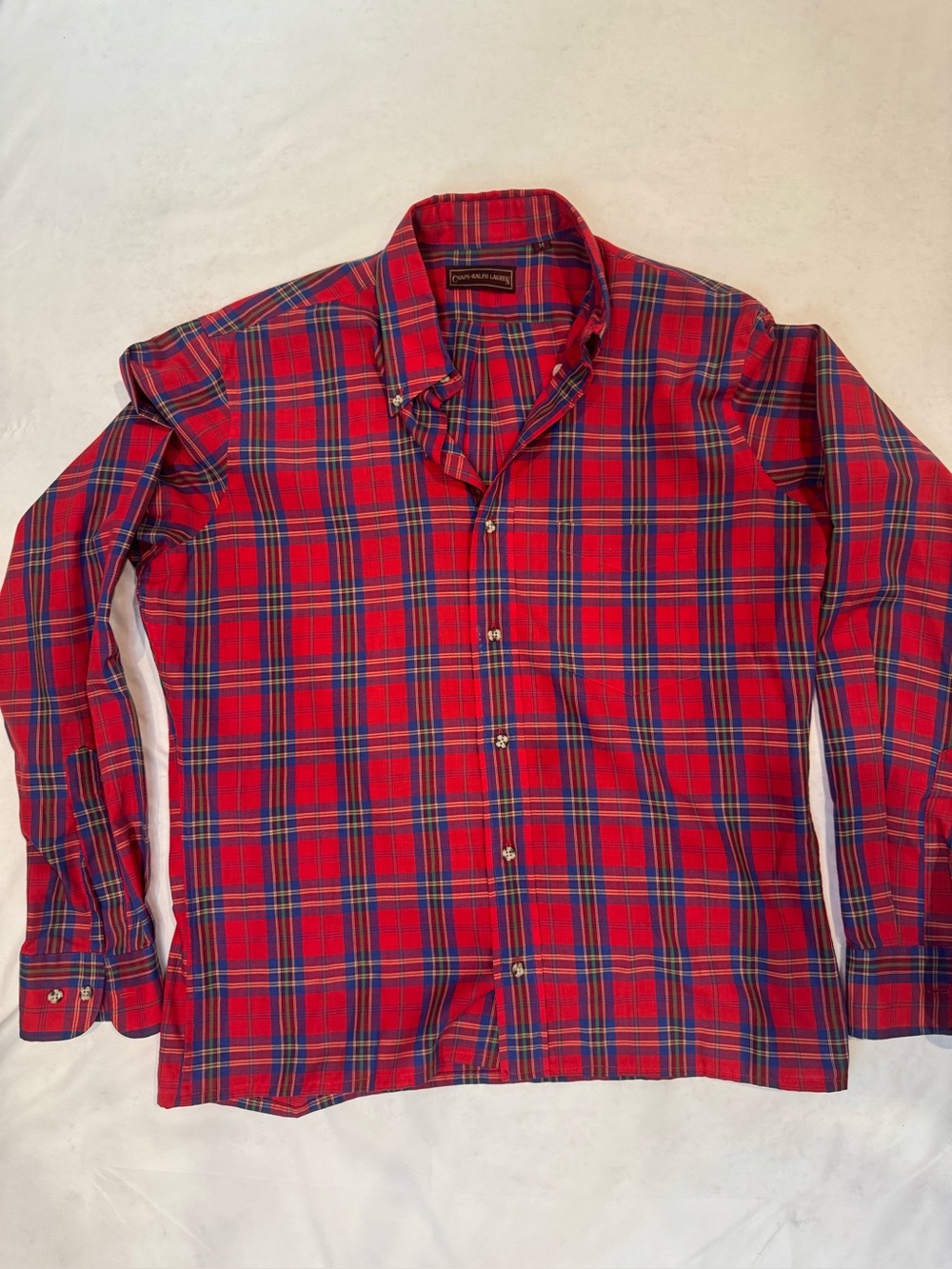 Vintage Chaps Ralph Lauren Plaid Shirt Mens M Red Tartan Button Down Preppy